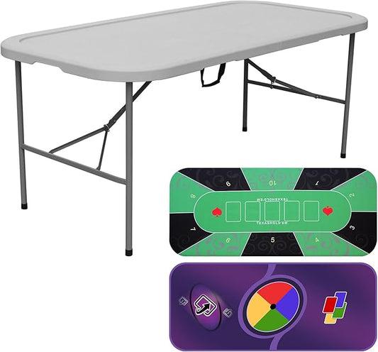 FROASISPRO Multi-Fold 6FT 8 Player Poker Table Foldable, Portable Heavy-Duty Indoor Outdoor Folding Table for Picnic Campi...