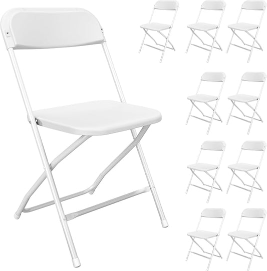TRINEAR 10 Pack White Folding Chairs, Portable Party Chairs, Plastic Folding Chair,Stackable Commercial Seats with Steel F...