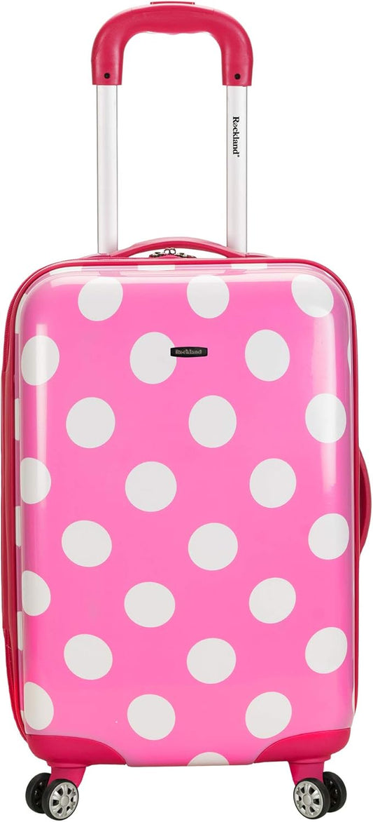 Rockland Laguna Beach Hardside Spinner Wheel Luggage, Pink Dots, Carry-On 22-Inch