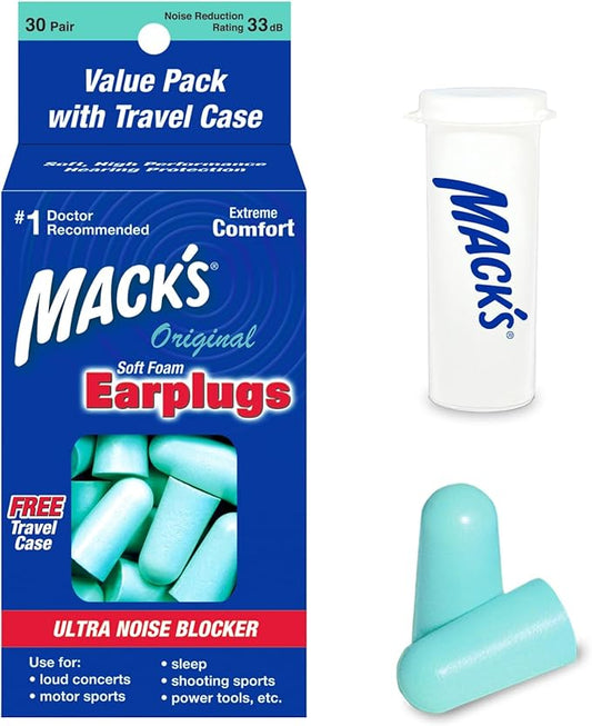 Mack's Original Soft Foam Earplugs, 30 Pair - 33dB Highest NRR, Comfortable Ear Plugs for Sleeping, Snoring, Work, Travel...