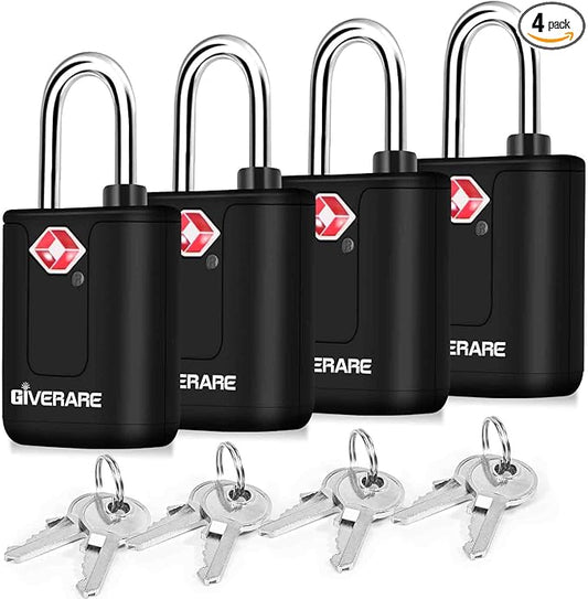4 Pack TSA Approved Travel Luggage Locks with Keys, Keyed Suitcase Padlock, Zipper Small Locks, TSA Accepted Compatible Pa...