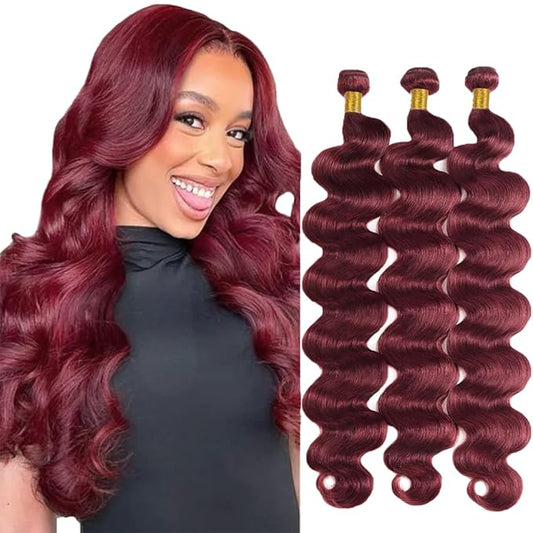 #99J Burgundy Bundles Human Hair Body Wave Bundles 22 22 22 Inch Wine Red Body Wave Bundle Human Hair Extensions Unprocees...