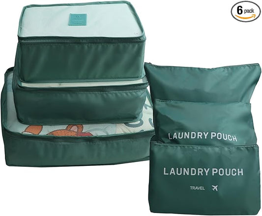 Gbateri 6 Pack Packing Cubes for Suitcases - Compression Luggage Packing Organizers with Laundry Pouch - Travel Storage Ba...