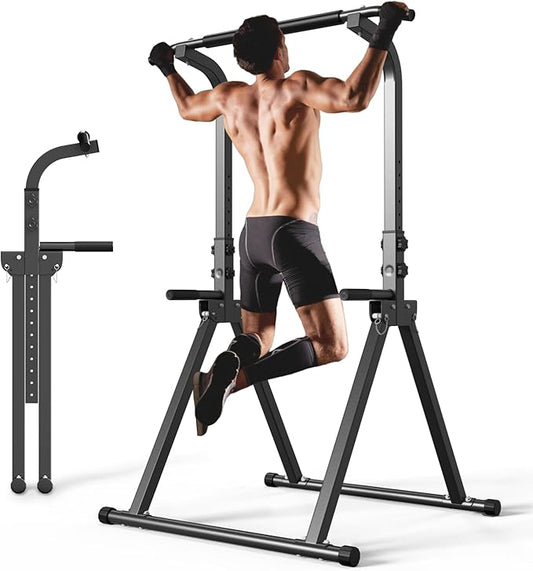 YYJO Foldable Pull Up Bar Free Standing Multi-function Power Tower Dip Bar Home Gym Strength Training Equipment 300 LBS We...