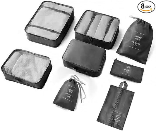 8 Pieces Mesh Packing Cubes for Travel, Luggage Packing Organizers Bags Set, Travel Essentials Suitcases Accessories with ...