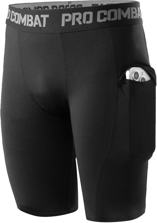 Niksa Boys' Compression Shorts, Youth Performance Base Layers Workout Underwear Sports Shorts with Side Pockets