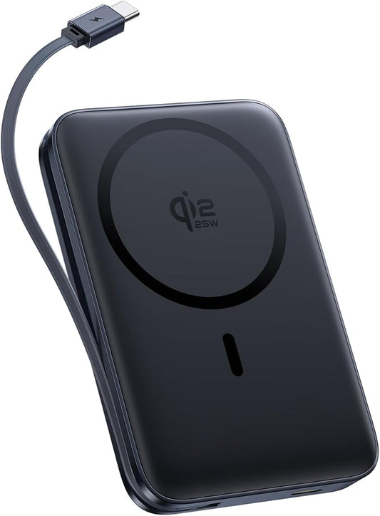 Baseus Picogo Qi2.2 25W Magsafe Portable Charger Power Bank 10000mAh 45W, with Built-in Cable USB-C Fast Charging for iPho...