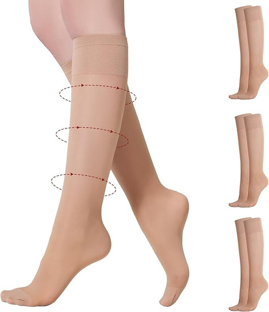 Yilanmy 3 Pairs Compression Socks for Women 8-10 mmHg Knee High Stockings Support Work Office Travel Daily Wear