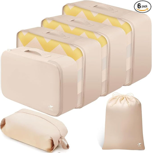 HOTOR Packing Cubes for Suitcases - 6 Pieces, Light Packing Cubes for Travel, Premium Suitcase Organizer Bags Set, Space-S...