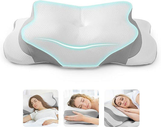 Ericbestseller Cervical Neck Pillow for Pain Relief - Memory Foam Cooling Pillow for Side Sleepers, Adjustable Orthopedic ...