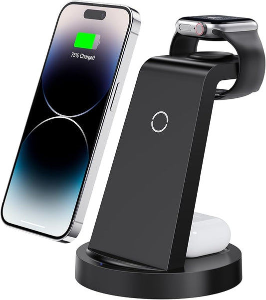 3 in 1 Charging Station for iPhone, Wireless Charger for iPhone 17 16e 16 15 14 13 12 11 X Pro Max & Apple Watch - Wireles...