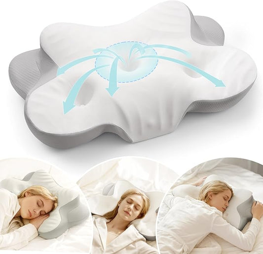 Cervical Pillow for Neck and Shoulder, Ergonomic Memory Foam Pillows for Sleeping, Dual Ear Relief Zone Contour Pillow,Sup...
