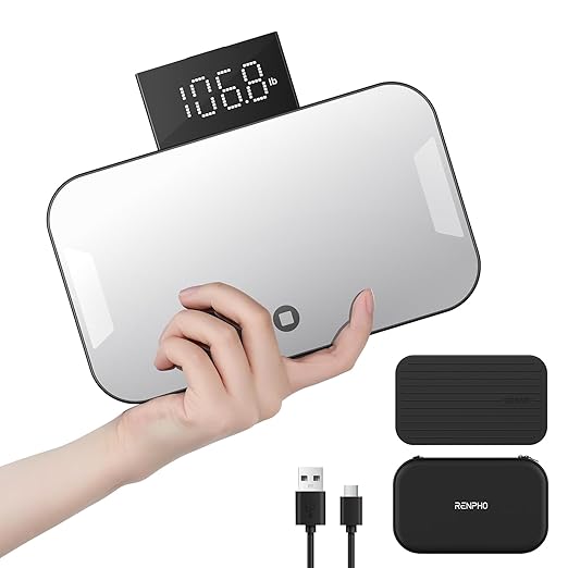 RENPHO Portable Rechargeable Scale for Body Weight, Travel Weight Scale with Travel Makeup Mirror, Slide-Out LED Display, ...