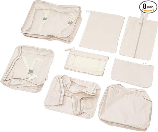 8 Pcs Packing Cubes for Travel, Road Trip Essential Compression Luggage Organizer w/Double-Loop Zipper, Polyester Fiber Su...