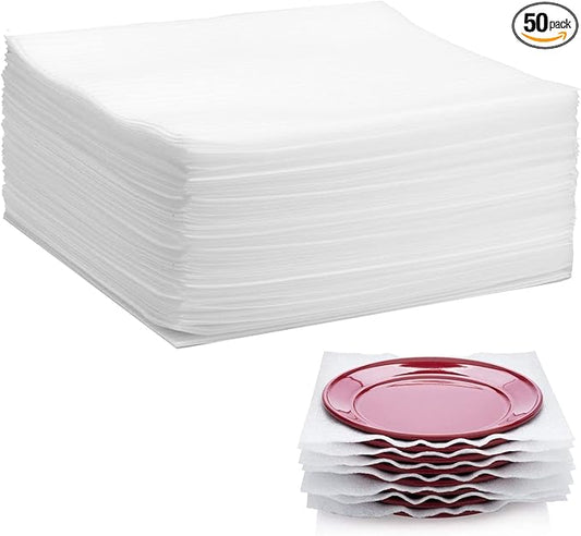 12”x12” Foam Wrap Sheets for Packing Moving Supplies, Cushion Foam Wrap Packing Foam for Dishes, China, Glassware 50 Pack