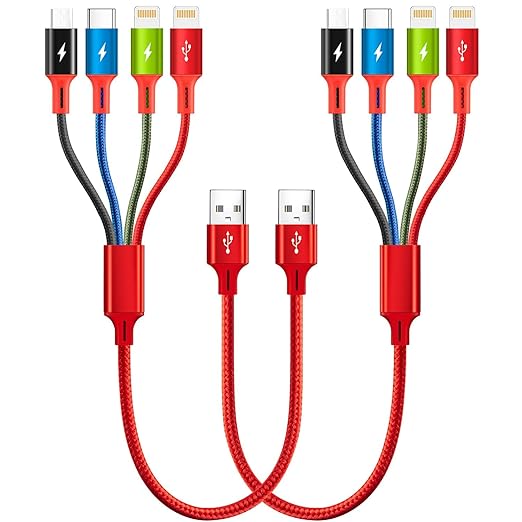 Short Multi Charging Cable, 1Ft/2Pack Multi Charging Cord, 4 in 1 Multiple USB Charger Cable,Fast Charging with IP/Type C/...