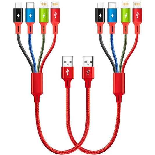 Short Multi Charging Cable, 1Ft/2Pack Multi Charging Cord, 4 in 1 Multiple USB Charger Cable,Fast Charging with IP/Type C/...
