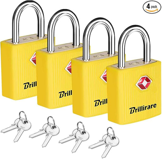 BRILLIRARE 4 Pack TSA Approved Luggage Locks with Keys, Travel Padlock, Zinc Alloy Waterproof Keyed Lock, TSA Outdoor Meta...