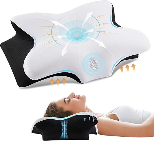 FAIORD Cervical Neck Pillow for Pain Relief, Ergonomic Memory Foam Pillows for Sleeping with Washable Pillowcase & 2 Heigh...