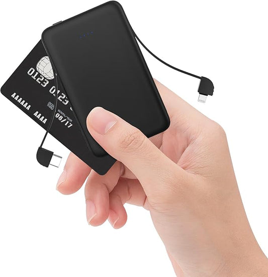 Sethruki Smallest Portable Charger with Built-in Cables 5000mAh,Ultra Slim Power Bank,Mini High Speed External Battery Pac...