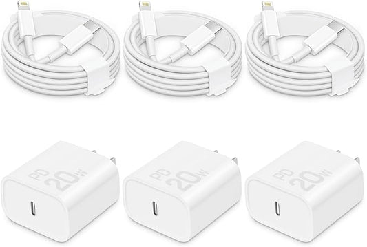 CXX Fast Charger for iPhone [3-Pack, MFi Certified], 20W USB-C PD Block with 6Ft Charging Cable Compatible with iPhone 14/...