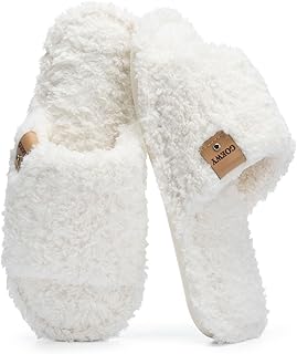 GOEWY Fuzzy Open Toe Slippers for Women Indoor Cozy Memory Foam Slip On House Slides Shoes Gifts for Womens Her Mom
