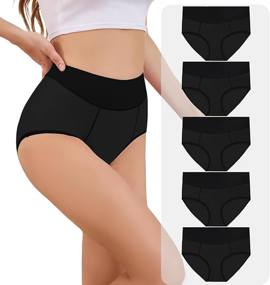 KAZNA Women's Cotton Underwear, High Waisted Briefs Panties Plus & Regular Size, Breathable Soft Hipster 5 Pack