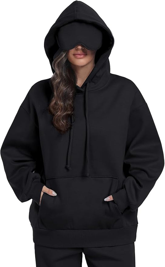 SeSe Code Travel Hoodie with Eye Mask Sleep Unisex Oversized Sweatshirt for Airplane, Road Trip Naps Fleece Couples Hoodies
