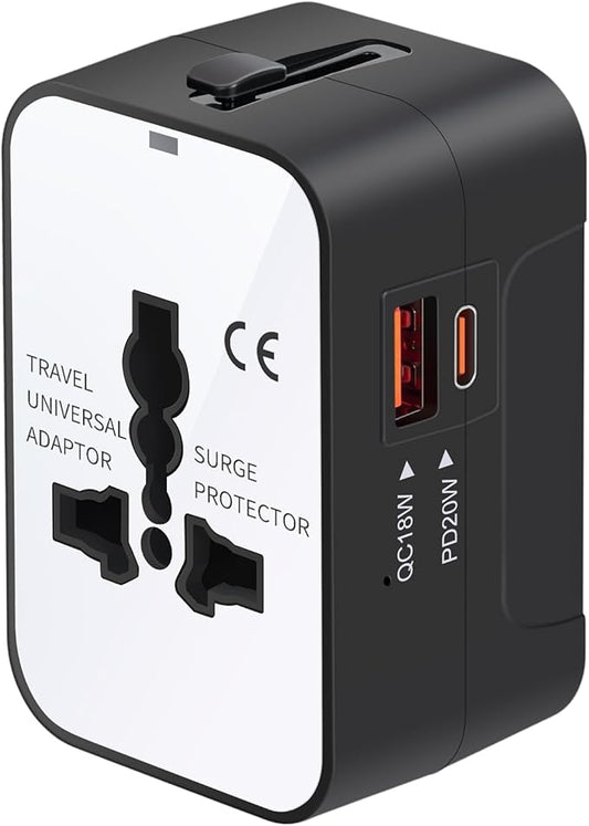 Travel Adapter Fast Charge, GaN Worldwide All in One Universal Travel Adapter with PD3.0 Type C & USB-A Quick Charging Por...