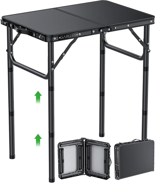 GARLLEN 2ft Folding Camping Table, 3 Adjustable Height Lightweight Folded Picnic Table, Portable Aluminum Grill Table for ...
