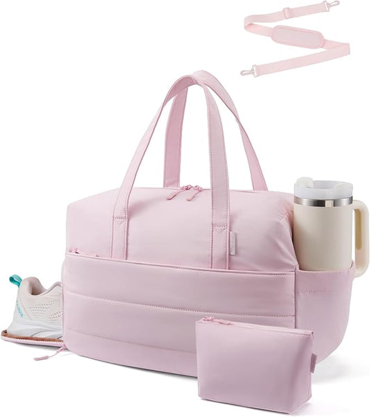 LOVEVOOK Small Gym Bag for Women with Large Tumbler Holder Pocket, Carry on Weekender Travel Duffel Bag with Shoe Compartm...