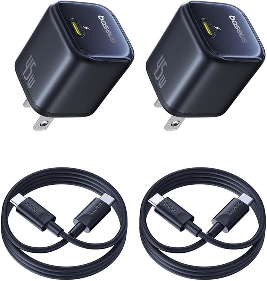 Baseus 45W USB C Charger Block, 2 Pack PPS Fast Charger Type C with USB-C Cable for iPhone 17/16/15 Series, iPad, Galaxy S...