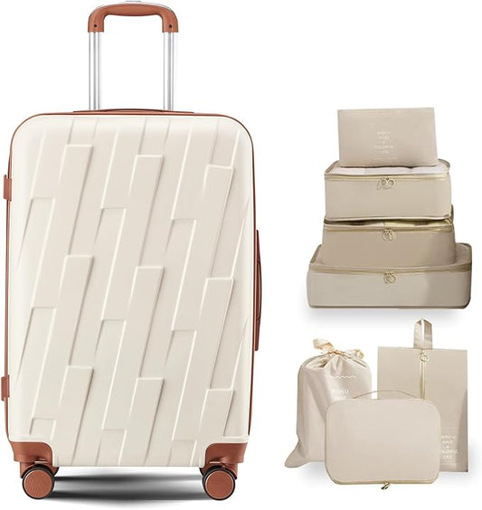 VIVIcity Carry on Luggage Set (20"+7-piece Storage Set) with Spinner Wheels, Lightweight PC+ABS Hard Shell Suitcases, TSA ...