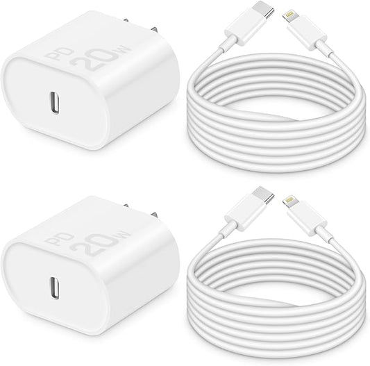 CXX 10FT Charger for iPhone 20W Fast Charging [MFi Certified, 2-Pack] USB-C PD Block & Extra Long Cable Compatible with iP...