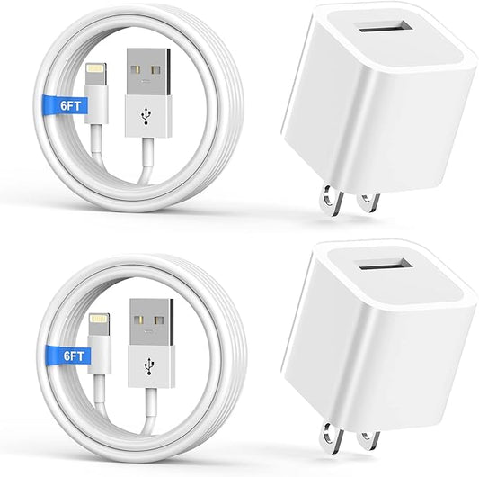 iPhone Charger,[MFi Certified] 2Pack 6FT Lightning Cable Data Sync Charging Cords With 2Pack USB Wall Charger Travel Plug ...