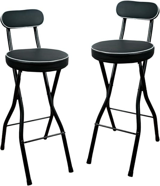 UWEAR 2 PCS Folding Bar Stool with Back, Tall Foldable Stool Seat Padded Portable Stools Counter Height Foldable Stools Ch...