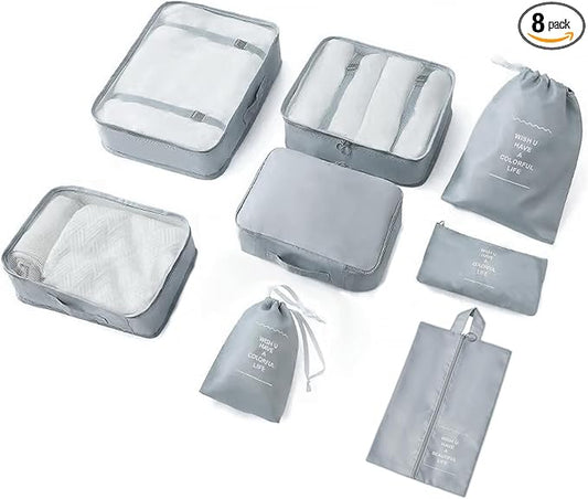 8 Pieces Mesh Packing Cubes for Travel, Luggage Packing Organizers Bags Set, Travel Essentials Suitcases Accessories with ...