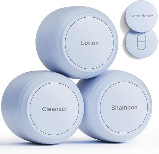 Trimcoo New Travel Toiletry Containers [Ultra Leakproof] TSA-Approved, PLA Hard Shell Jars with 5 Magnetic Labels, Wide Mo...