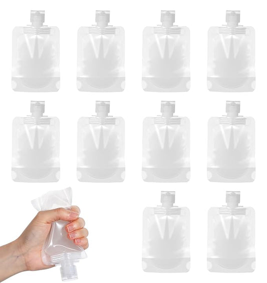 10Pcs Portable Fluid Packing Bags, 50ml Travel Pouches, Refillable Squeeze Pouches for Toiletry Shampoo Lotion (1.7OZ)