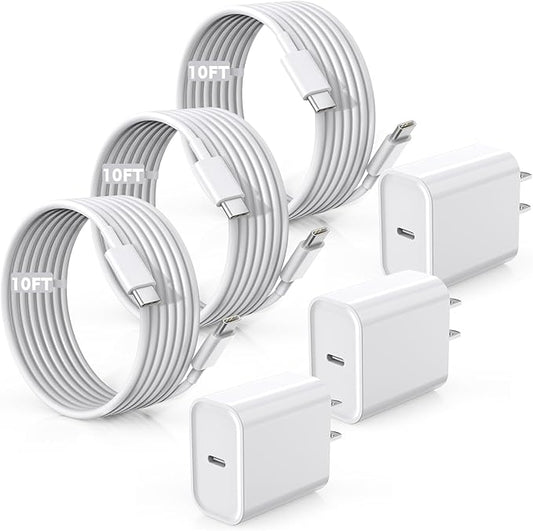 Fast Charger for iPhone 17/16/15 Charger,10FT Extra Long Fast Charging 3Pack Block USB-C to USB C Fast Charging Cable Cord...