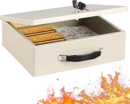 KYODOLED Fireproof Document Box with Key Lock, Safe Storage Box for Valuables, Fire Resistance Security, Fireproof Lock Bo...