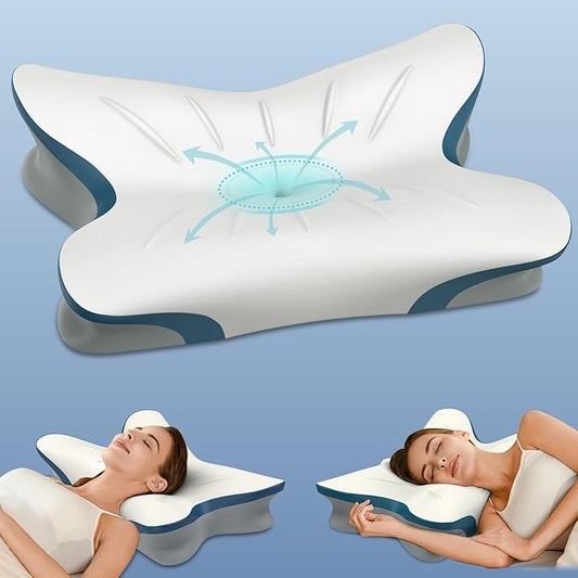 Cervical Pillow for Neck Pain Relief - Ergonomic Neck Pillow for Sleeping Contour Memory Foam Pillows with Cooling Pillowc...