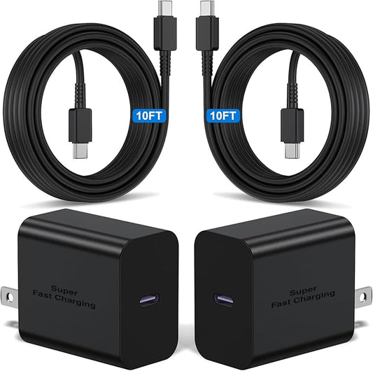 2Pack 45W Super Fast Charger Type C 10ft, USB C Wall Charging and Long Android Phone Charger Cable Cord for Samsung Galaxy...