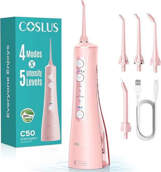 COSLUS Portable Water Flosser for Teeth: 4 Modes & 5 Intensity Levels Professional Electric Dental Pick for Sensitive Gum...