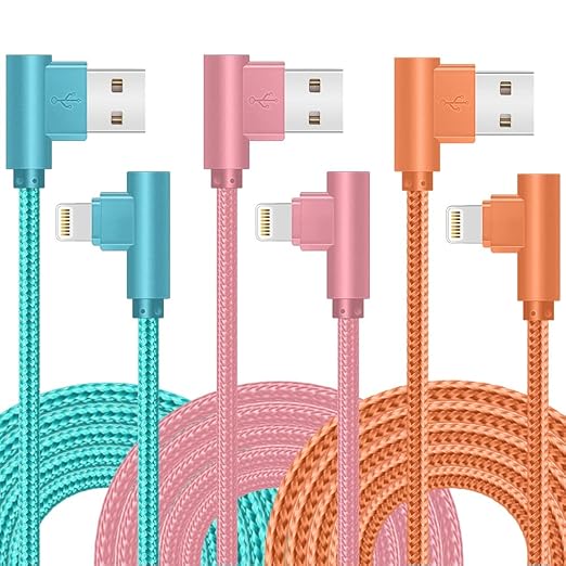 iPhone Charger, 3 Pack 10FT 90 Degree Charging Cable MFi Certified USB Lightning Cable Nylon Braided Fast Charging Cord Co...