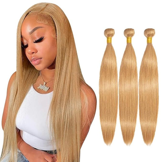 27 Blonde Bundles Human Hair Honey Blonde Straight Bundle 12 14 16 Inch 27 Bundles Hair Extensions Virgin Hair 150g for Bl...