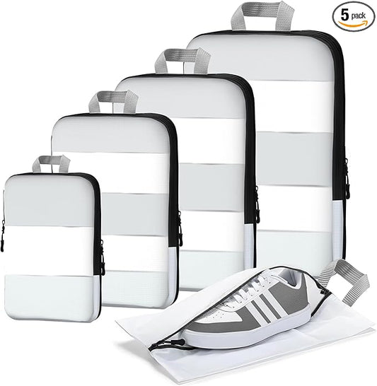 XBLGX Compression Packing Cubes, 5-Piece Set Travel Organizer Boxes, Compressible Luggage Cubes With Zipper for Women/Men...