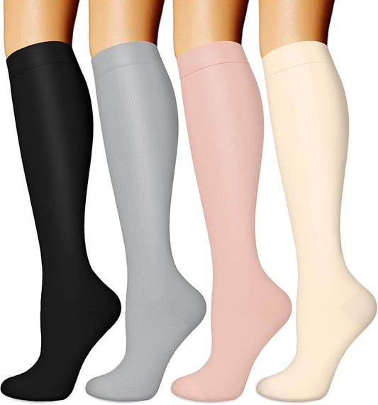 BLONGW Compression Socks for Women & Men Circulation (4 Pairs) 15-20 mmHg is Best Support for Nurses Running Hiking Travel