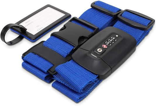 Navaris TSA Luggage Strap - Secure Adjustable Strap for Suitcases with Combination Lock - Lockable Cross Case Travel Belt ...