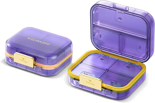 2PCS Travel Pill Organizer, Portable Travel Pill Case, Multipurpose Travel Pill Containers, Pill Cases Organizers 7 Day, T...